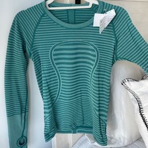 EUC run swiftly long sleeve lululemon turquoise stripe
